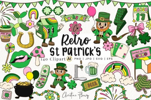 140 Retro St Patricks Clipart Bundle