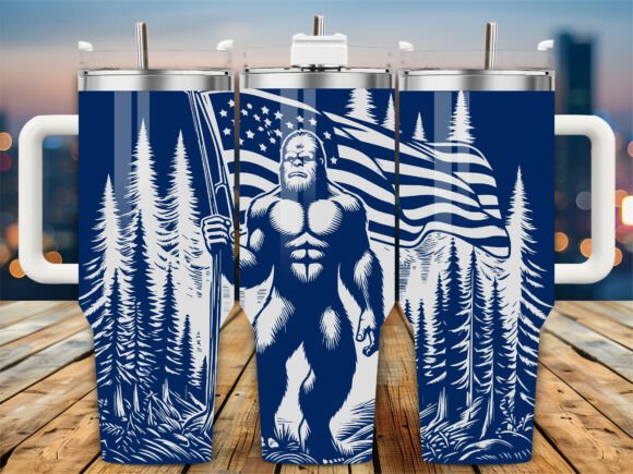 American Flag Bigfoot 40oz Tumbler: Graphics & Crafts