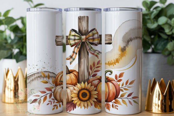 Autumn Cross Plaid Bow Tumbler Wraps Graphics