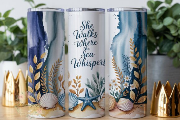 Coastal Watercolor Seashells Tumbler Graphics and Wraps