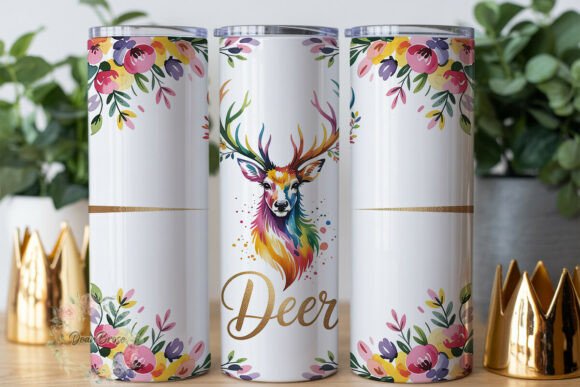 Colorful Watercolor Deer for Tumbler Wraps & Graphics