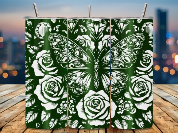 Emerald Butterfly Rose Graphics for Crafts Projects