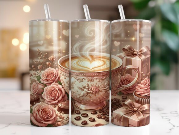Love Latte Roses Coffee Tumbler Wraps Graphics