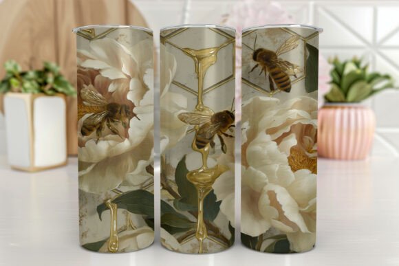 Pink Flowers Bee Honeycomb 20 Oz Skinny Graphics & Tumbler Wraps