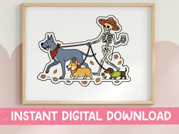 Skeleton Walking Dogs in Sombrero T-Shirt Graphics
