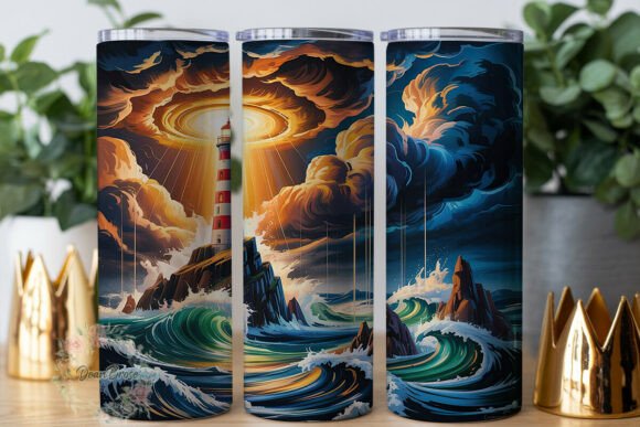 Stormy Lighthouse Ocean: Graphics & Tumbler Wraps