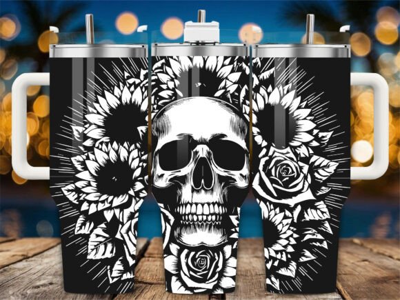 Sunflower Floral Skull Graphics for Crafts