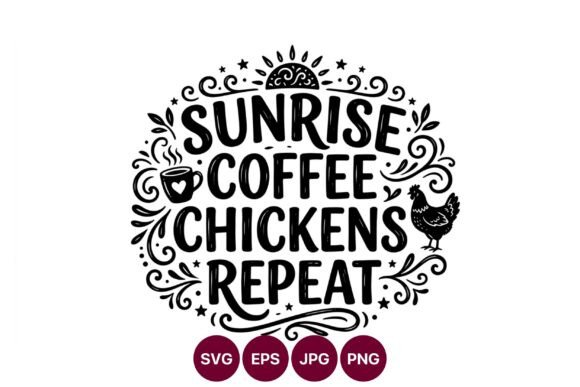 Sunrise Coffee Chickens Repeat Vector Graphics