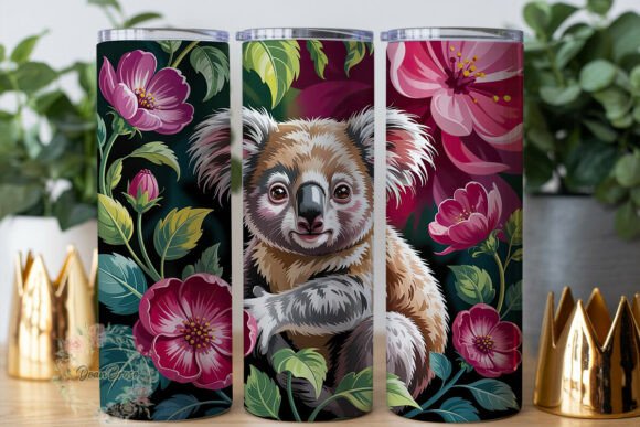 Vibrant Koala Floral Tumbler Wraps Graphics